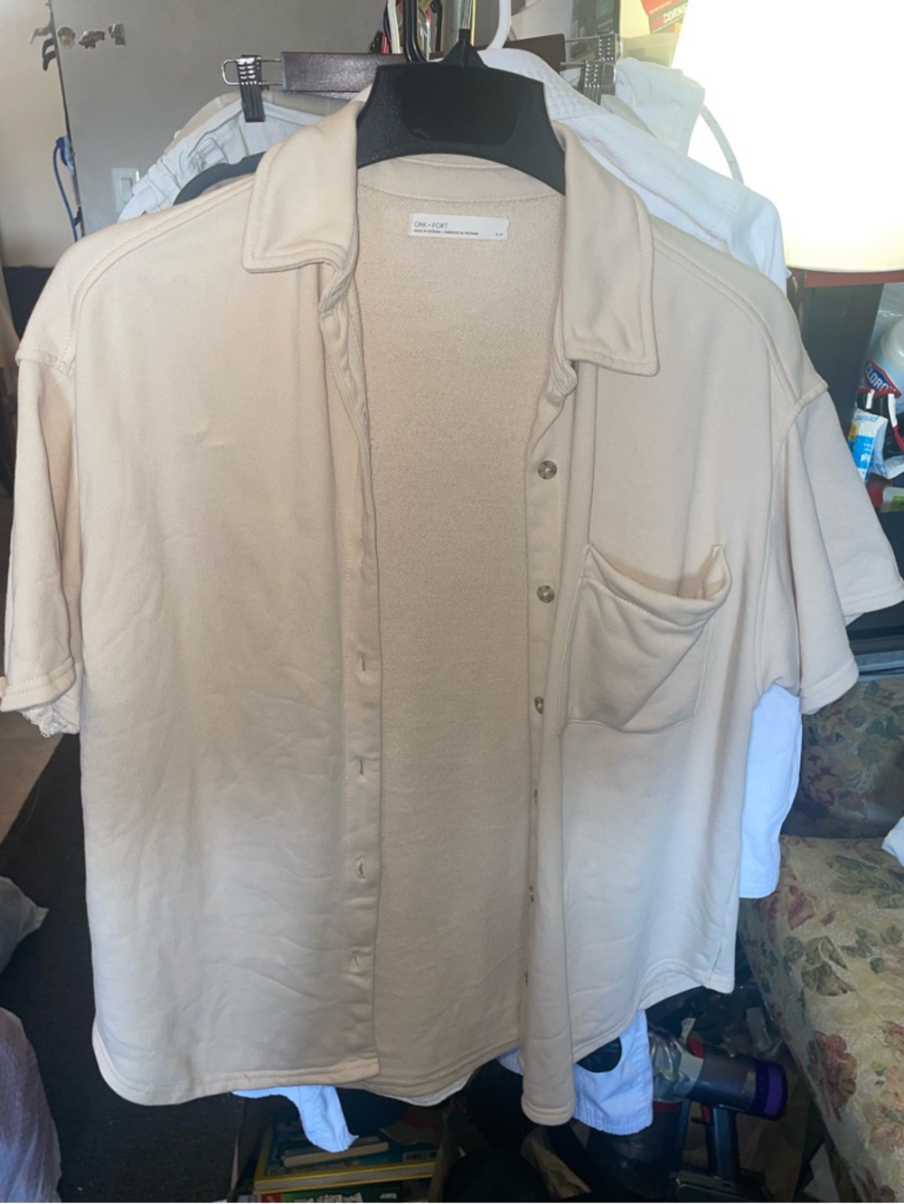 OAK + FORT Beige Short-Sleeve Button-Down Shirt